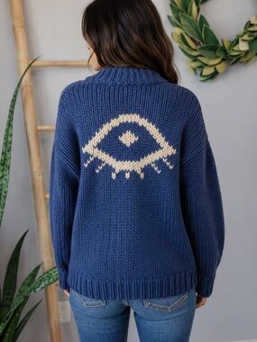 🧿 JACKSON ROWE - I SEE YOU NAVY CARDIGAN MEDIUM